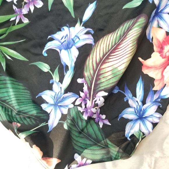 Aqua Green Tropical Floral One Piece Swimsuit - Picture 9 of 15